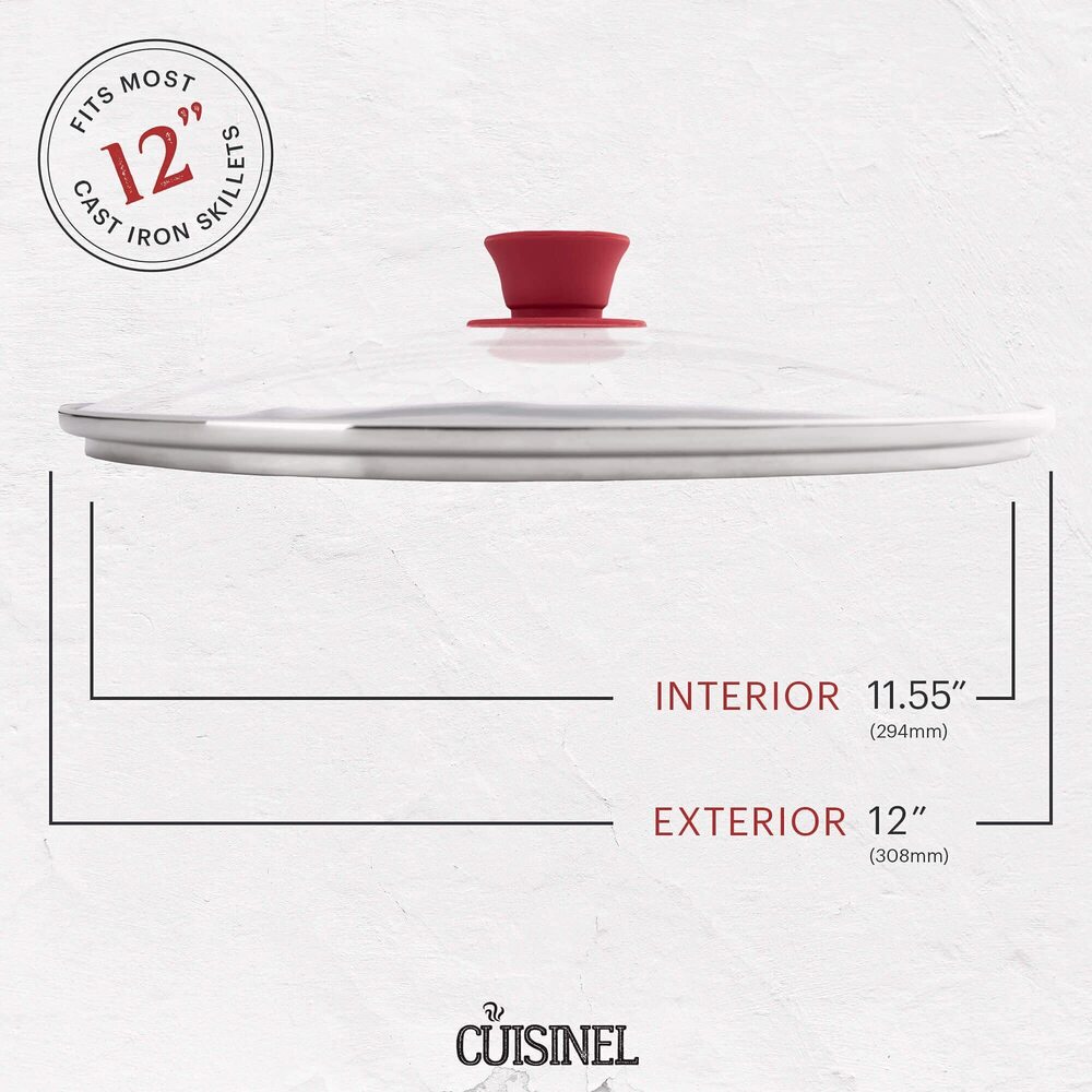 CUISINEL GLASS LID - 12"-INCH/30.48-CM/308MM - COMPATIBLE WITH LODGE - FULLY ASS - Picture 2 of 5